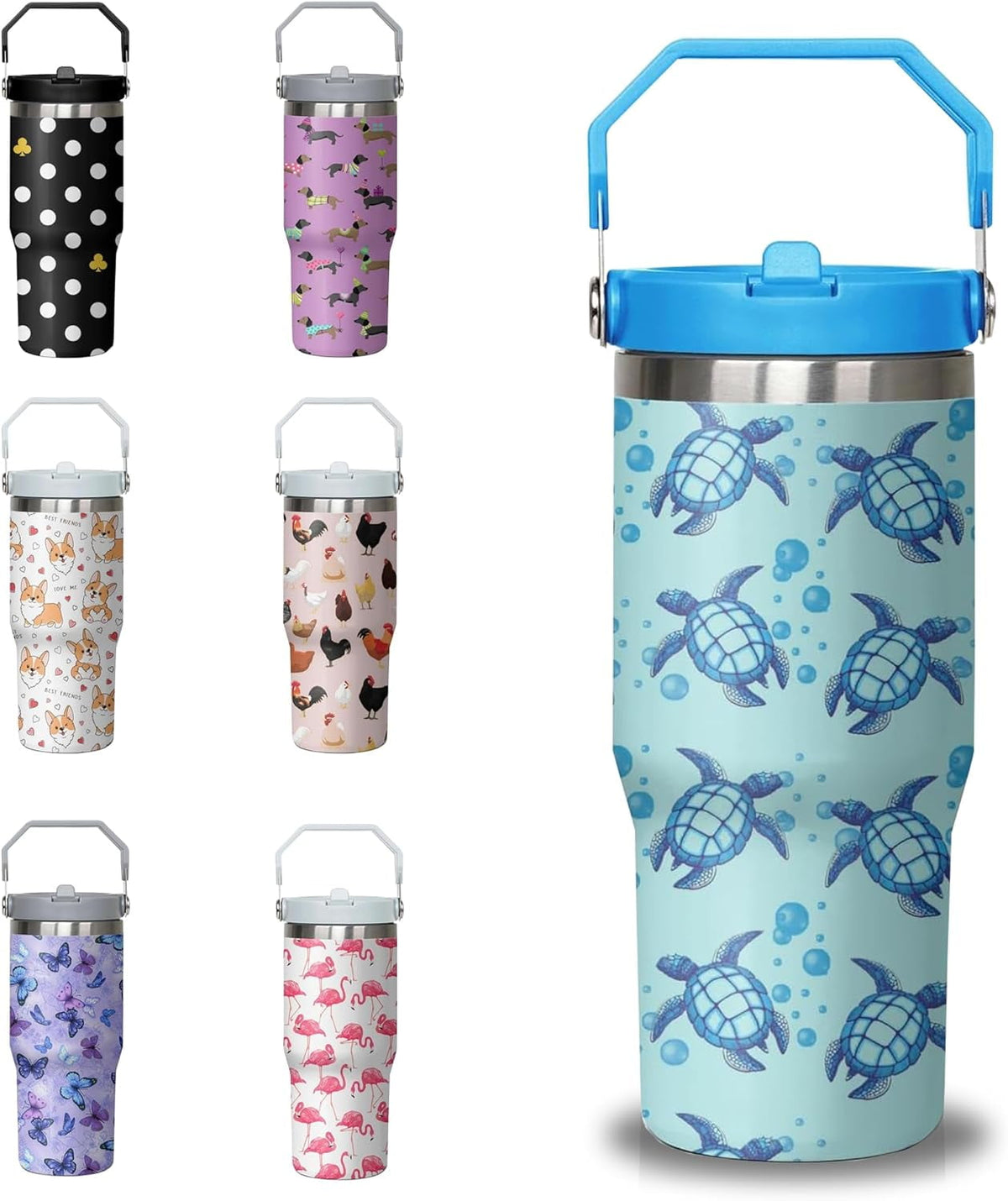 30 oz Chicken Tumbler with Handle and Flip Straw, Stainless Steel - Reusable Stainless Steel Cup