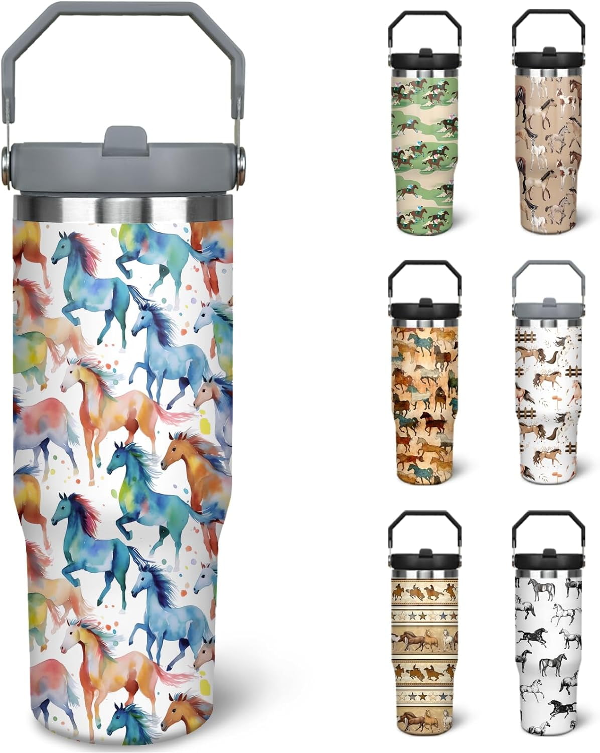 30 oz Horse Tumbler With Handle and Straw, 30oz Horse Flip - Insulated Travel Coffee Mug