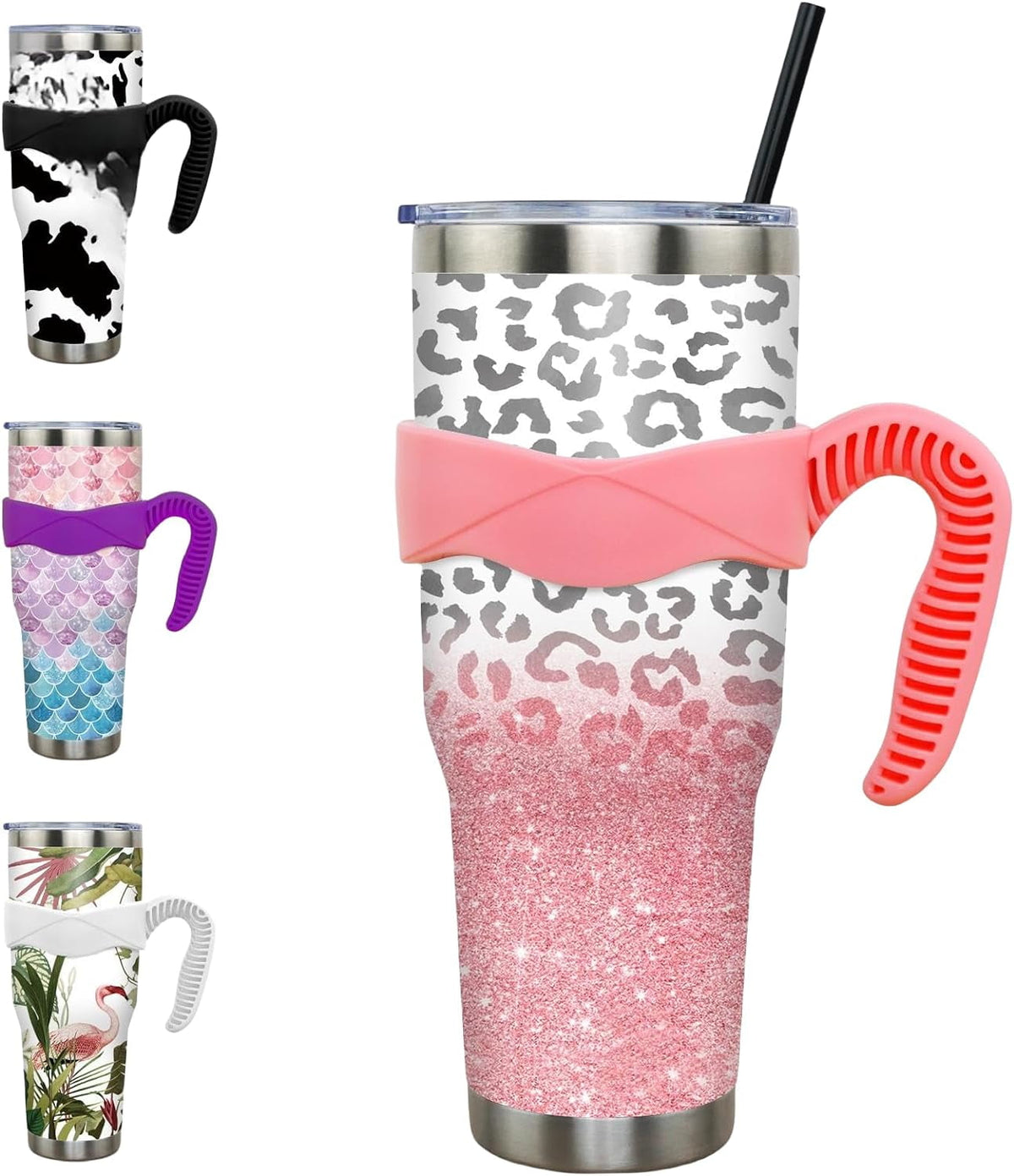 40 oz Tumbler with Handle and Straw 40oz Blue Purple Butterfly - Insulated Travel Coffee Mug