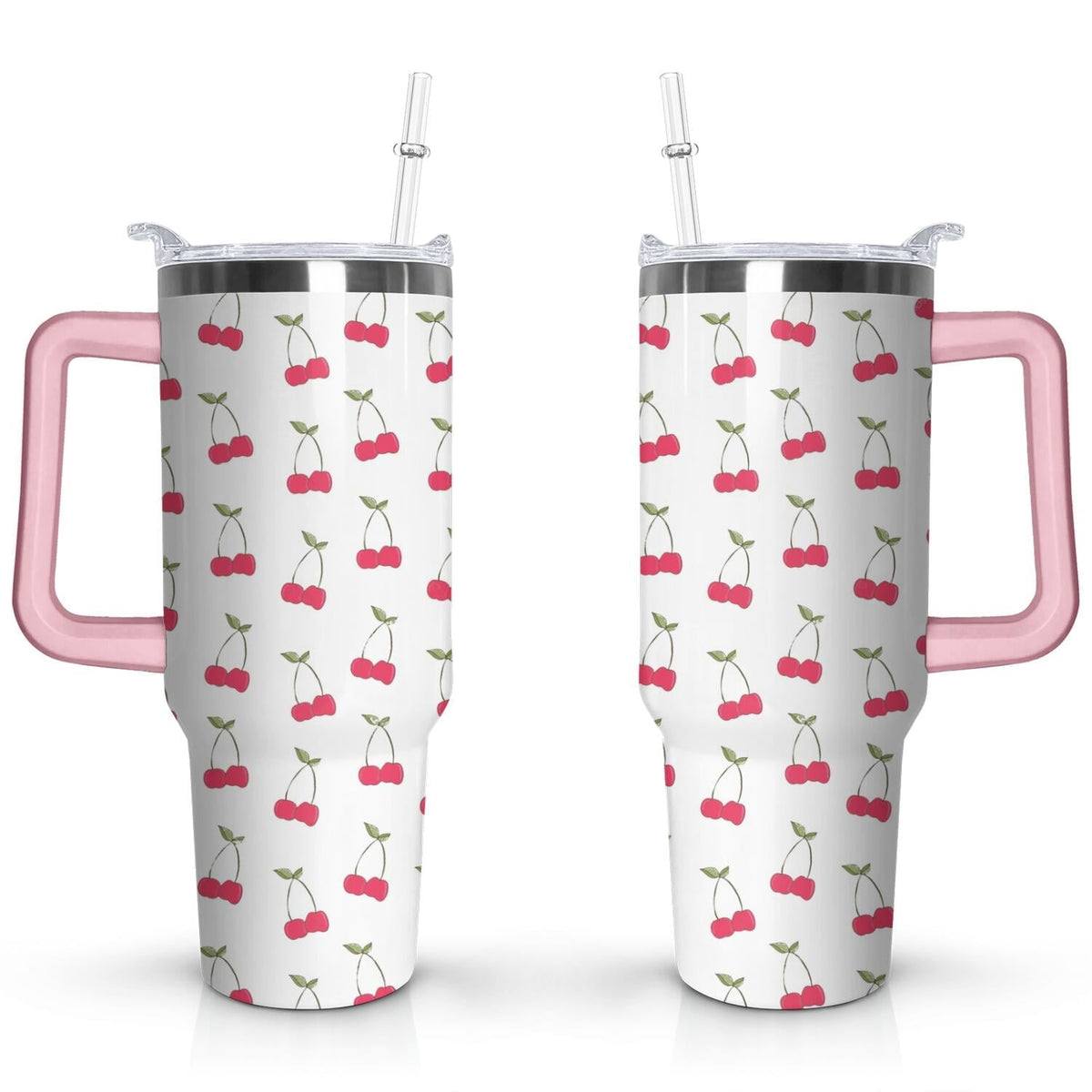 40oz Red Cherry Fruit Pattern Stainless Steel Flip Straw Tumbler Spill - Reusable Stainless Steel Cup