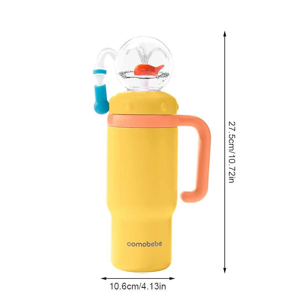 Stainless Steel Whale Fountain Tumbler, 24oz Insulated Whale Water Bottle with Handle, Two Lids, Spill-Proof, Dishwasher Safe, Cute & Perfect for Kids, Teens, and Adults