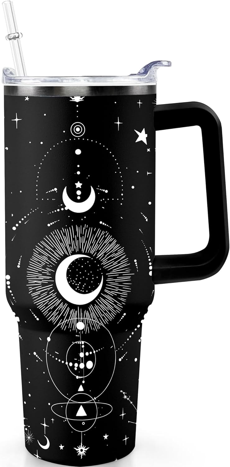 40oz Goth Gothic Tumbler with Handle and Straw, Stainless Steel Vacuum - Insulated Travel Tumbler Cup