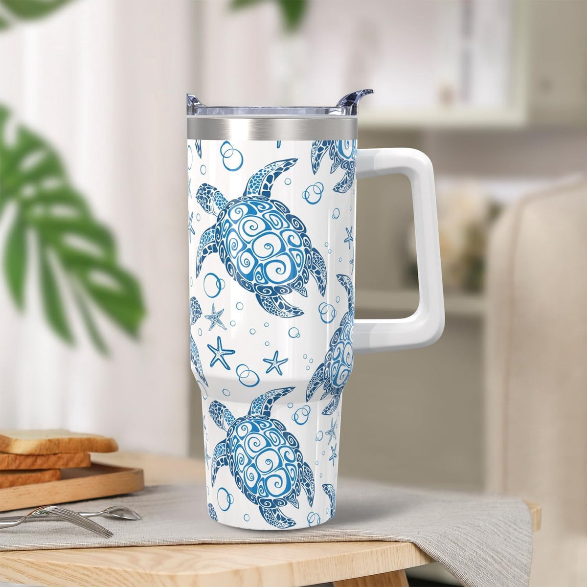 30oz Stainless Steel Sea Turtle Tumbler with Lid and Straw - Ocean Insulated Turtle Cup for Women''s Gifts