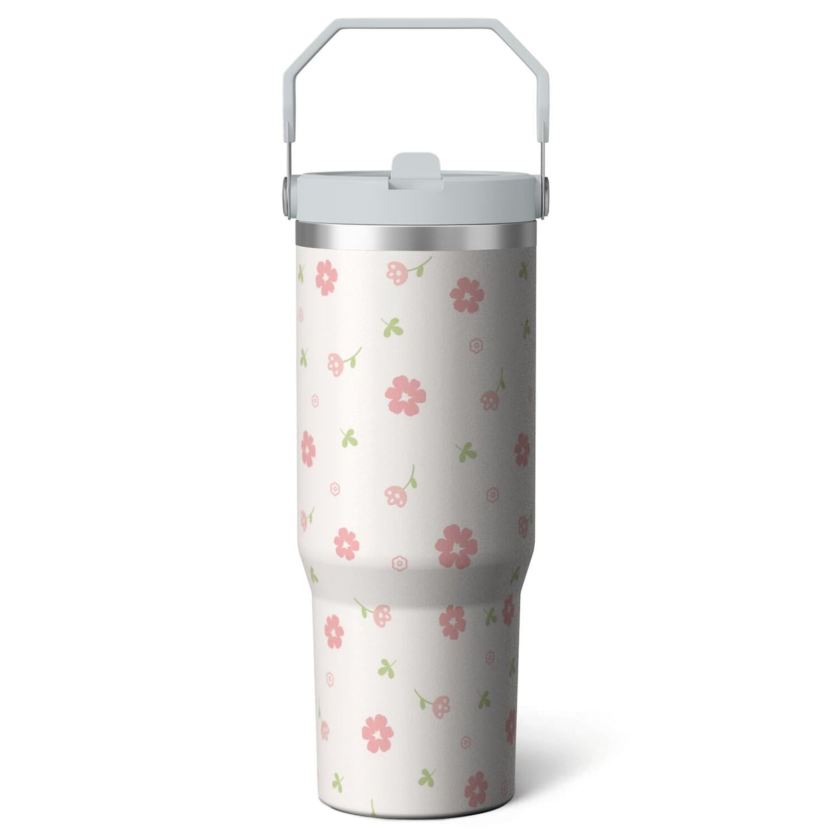 1pc Blue bow 30oz Tumbler with Straw & Handle - Insulated - Reusable Stainless Steel Cup