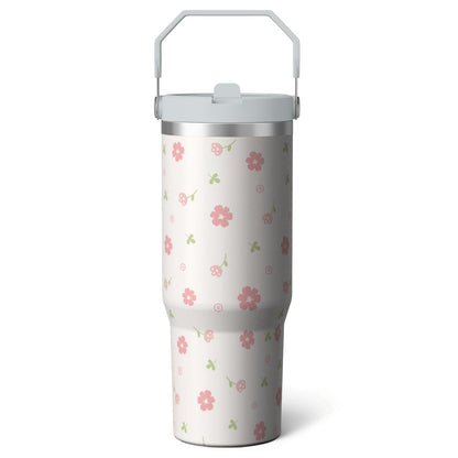 1pc Blue bow 30oz Tumbler with Straw & Handle - Insulated - Reusable Stainless Steel Cup