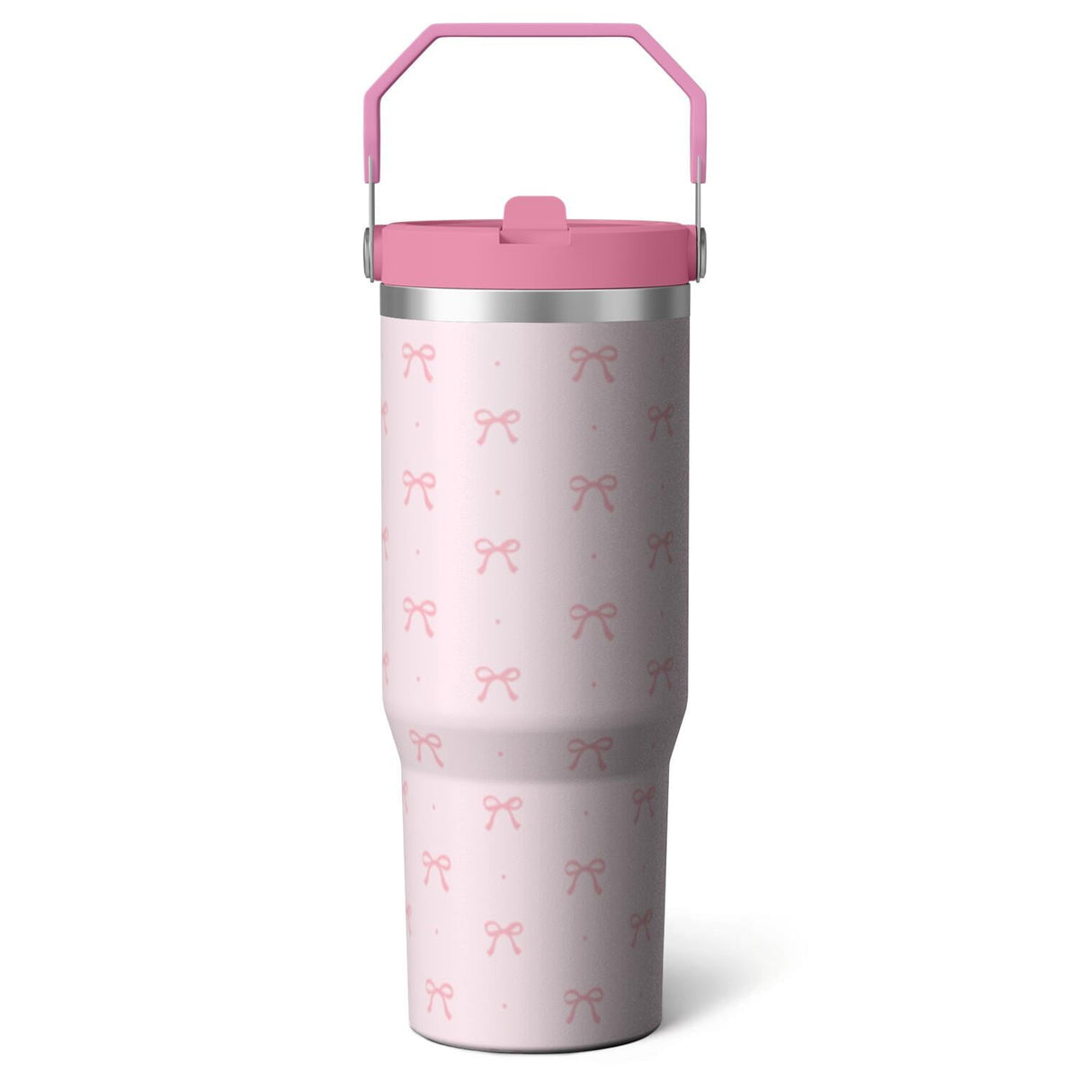 1pc Blue bow 30oz Tumbler with Straw & Handle - Insulated - Reusable Stainless Steel Cup