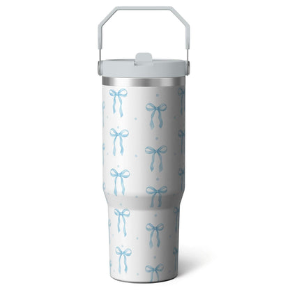 1pc Blue bow 30oz Tumbler with Straw & Handle - Insulated Stainless Steel Cup | Holiday Gift for Man Women (Christmas, Valentine's, Birthday)
