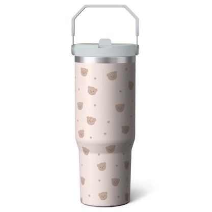 1pc Pink Leopard Print 30oz Tumbler with Straw & Handle - Reusable Stainless Steel Cup