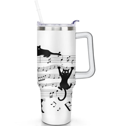 1pc Sunflower 40oz Tumbler with Straw & Handle - Insulated Stainless - Reusable Stainless Steel Cup