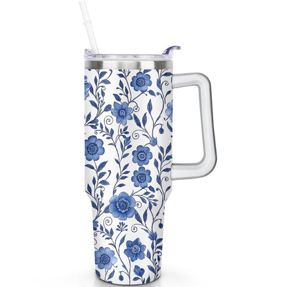1pc Paw prints 40oz Tumbler with Straw & Handle - Insulated - Reusable Stainless Steel Cup