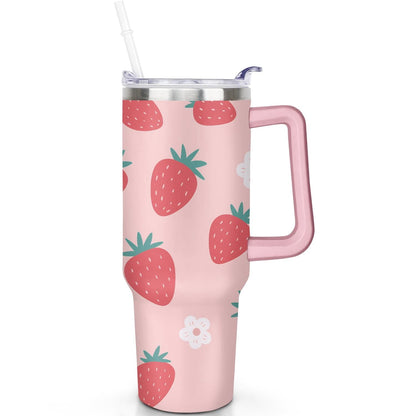 1pc Goose 40oz Tumbler with Straw & Handle - Insulated Stainless - Reusable Stainless Steel Cup