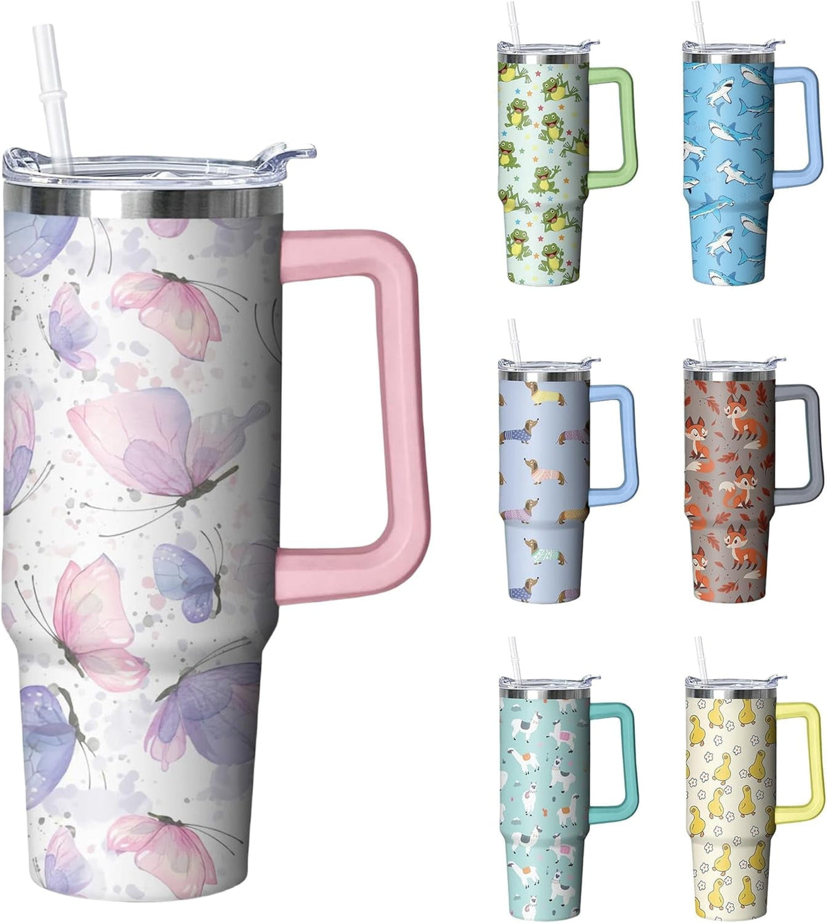30 oz Duck Tumbler with Handle and Straw, Insulated Stainless Steel - Insulated Travel Coffee Mug