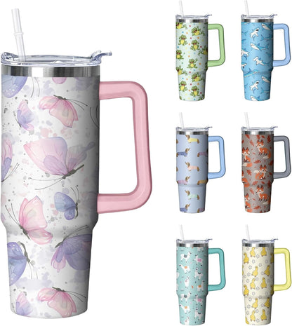 30 oz Duck Tumbler with Handle and Straw, Insulated Stainless Steel - Insulated Travel Coffee Mug