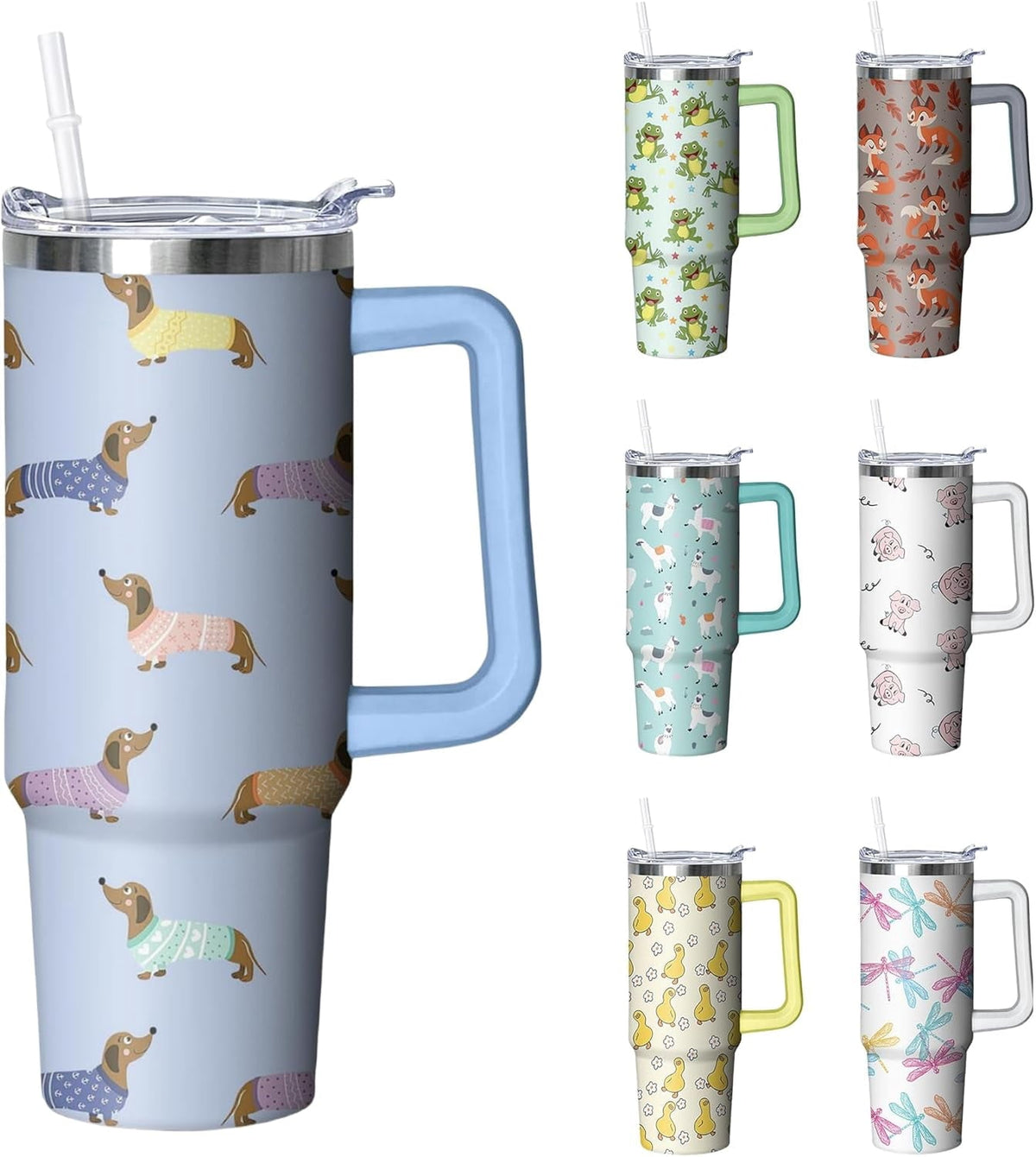 30 oz Duck Tumbler with Handle and Straw, Insulated Stainless Steel - Insulated Travel Coffee Mug