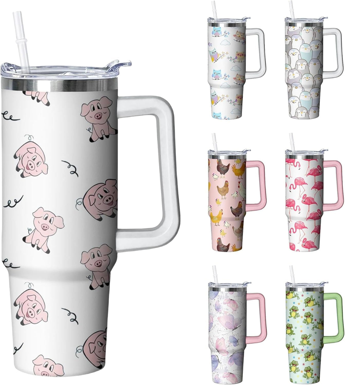 30 oz Duck Tumbler with Handle and Straw, Insulated Stainless Steel - Insulated Travel Coffee Mug