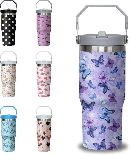 30 oz Chicken Tumbler with Handle and Flip Straw, Stainless Steel - Reusable Stainless Steel Cup