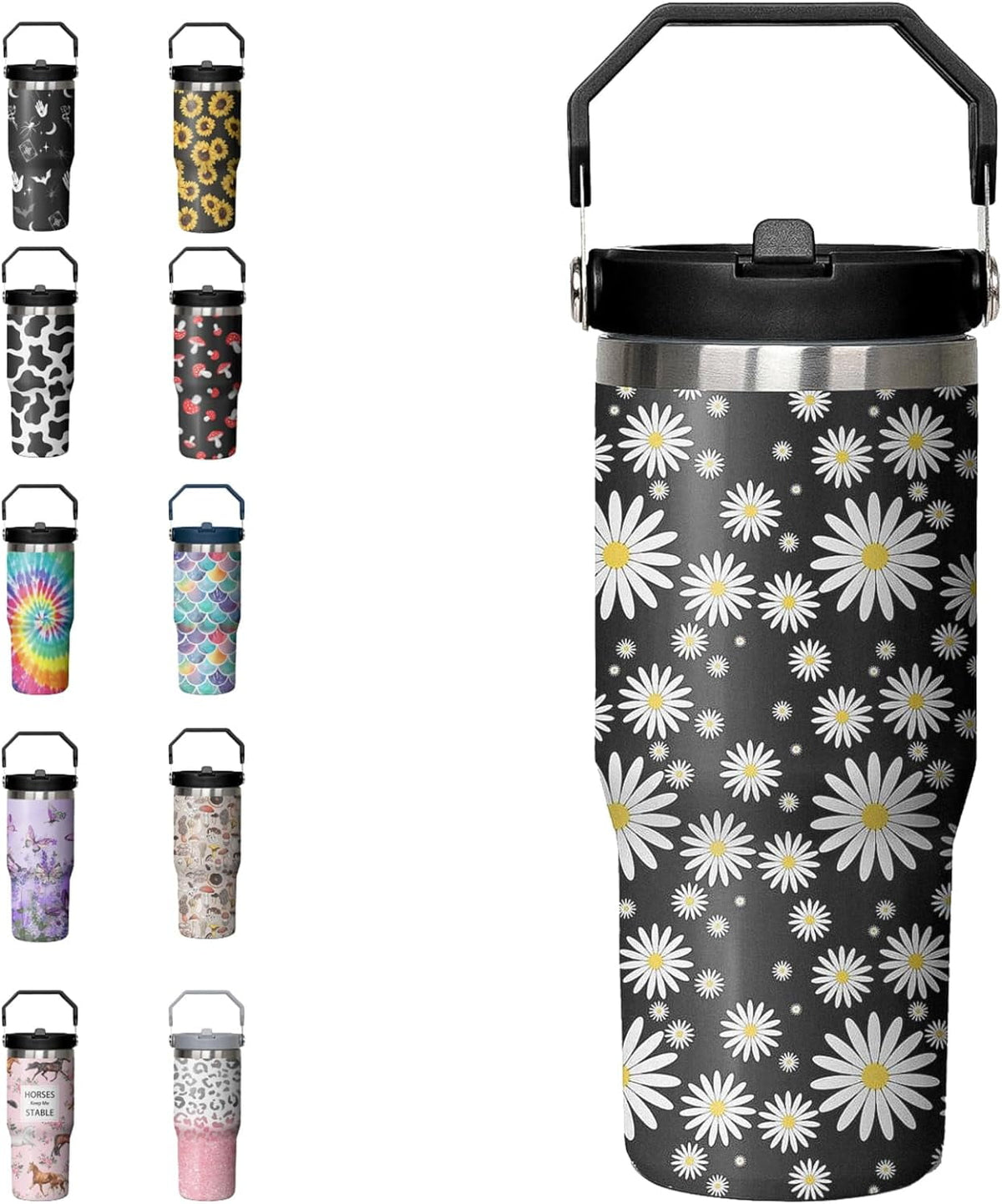 30oz Tie Dye Print Tumbler with Handle Flip Straw Tie Dye - Insulated Travel Coffee Mug
