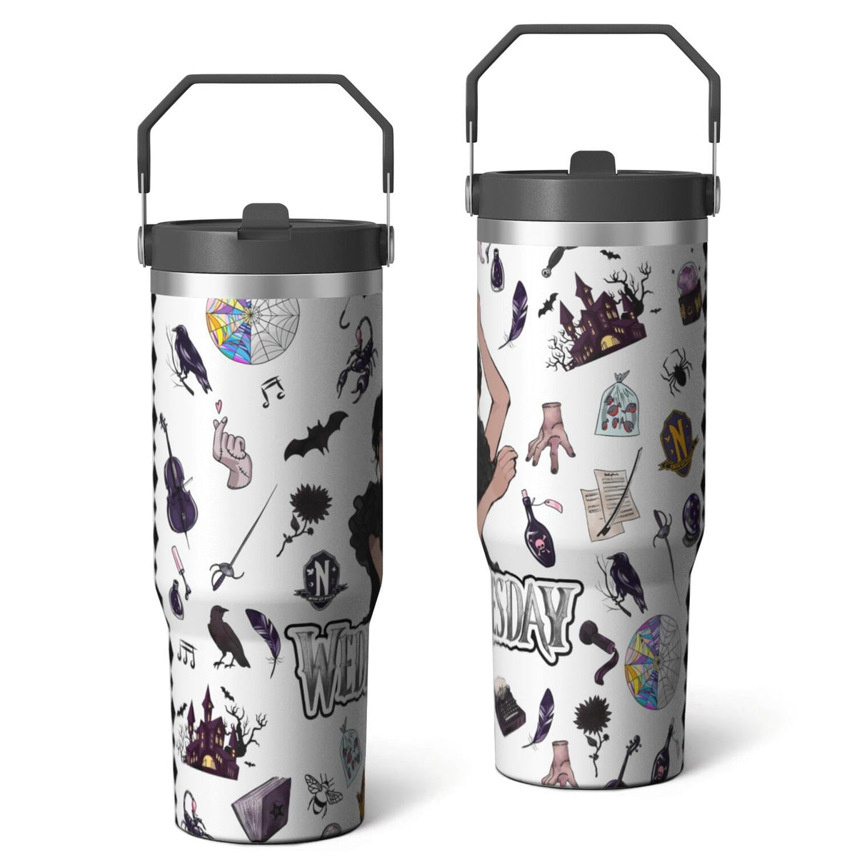 30oz Wednesday Girl Stainless Steel Tumbler with Lid and Straw,Wednesday Stuff - Reusable Stainless Steel Cup
