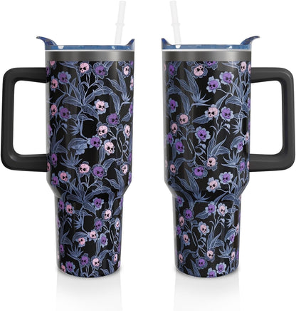 40 Oz Tumbler with Handle and Straw, Cute Stainless Steel Double - Reusable Stainless Steel Cup