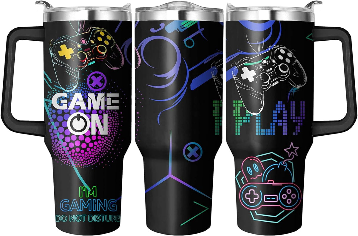 40 Oz Tumbler with Handle and Straw, Double Wall Coffee Travel - Insulated Travel Coffee Mug