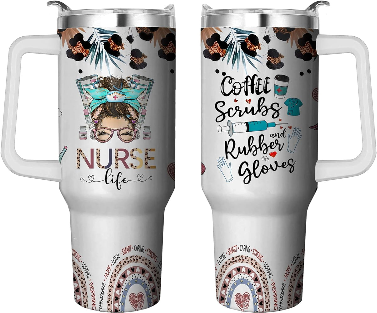 40 Oz Tumbler with Handle and Straw, Double Wall Coffee Travel - Insulated Travel Coffee Mug