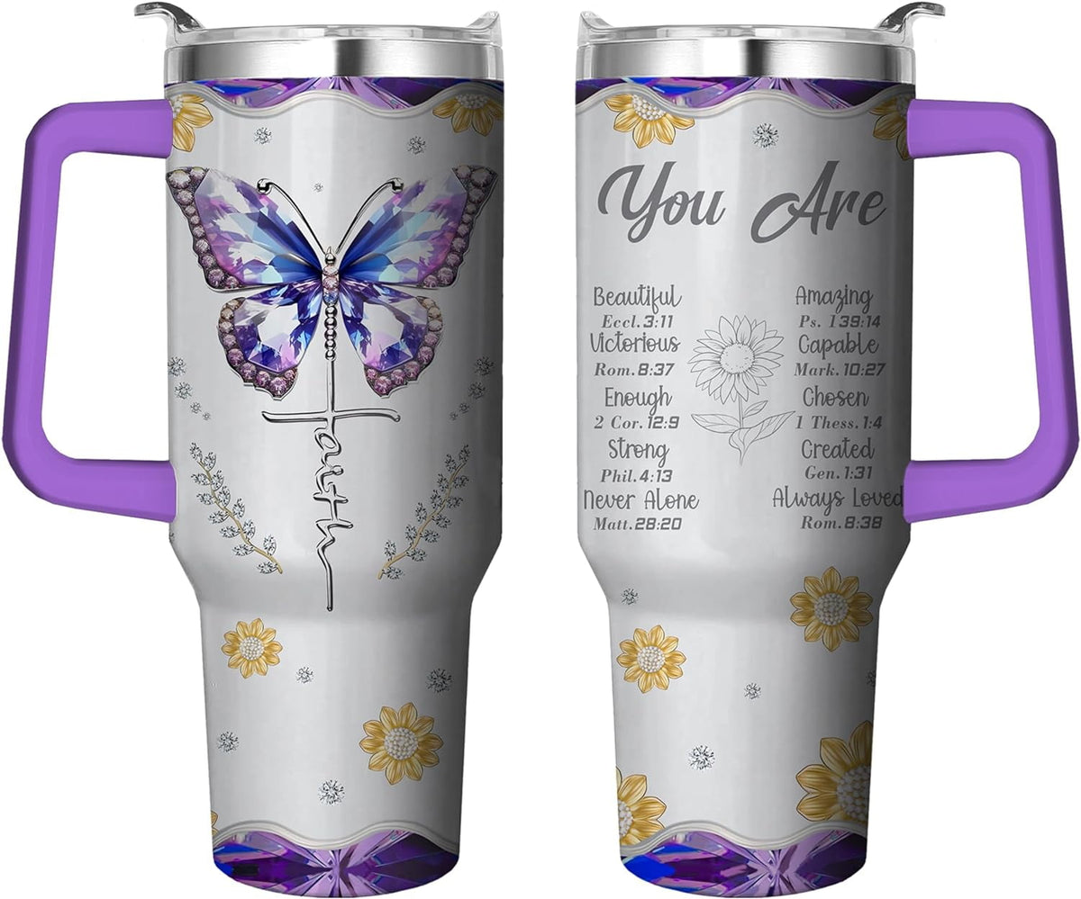 40 Oz Tumbler with Handle and Straw, Double Wall Coffee Travel Mug Spill Proof Leak Proof, Reusable Insulated Water Bottle 40 Oz, Stainless Steel Cup with Handle and Straw Gifts for Women
