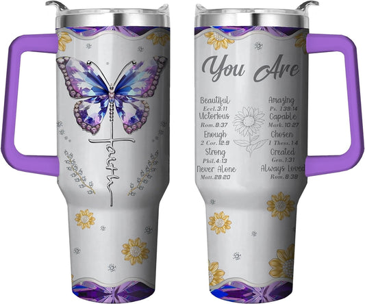 40 Oz Tumbler with Handle and Straw, Double Wall Coffee Travel Mug Spill Proof Leak Proof, Reusable Insulated Water Bottle 40 Oz, Stainless Steel Cup with Handle and Straw Gifts for Women