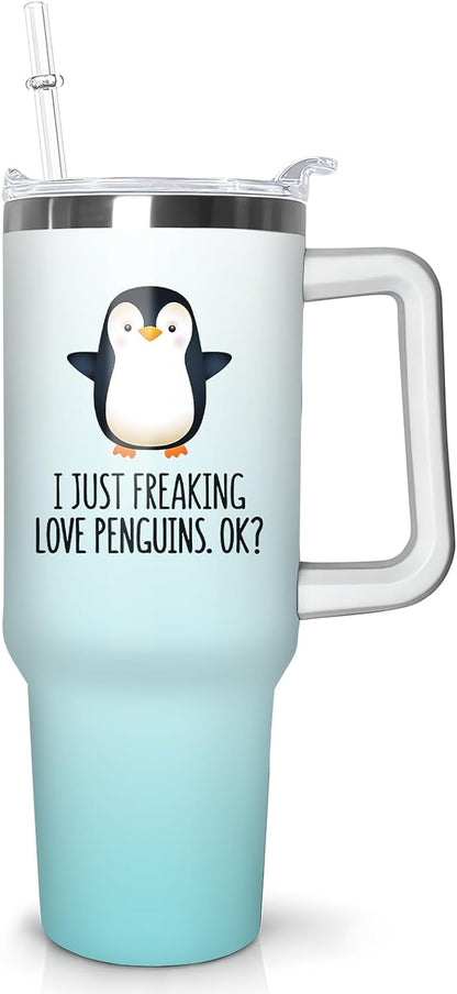 40 oz Penguin Tumbler with Handle Gifts for Penguin Lover 40oz Stainless Steel Travel Cup Mug Water Bottle