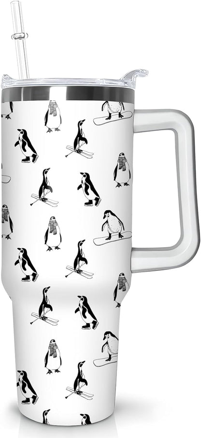 40 oz Penguin Tumbler with Handle Gifts for Penguin Lover 40oz - Insulated Travel Coffee Mug