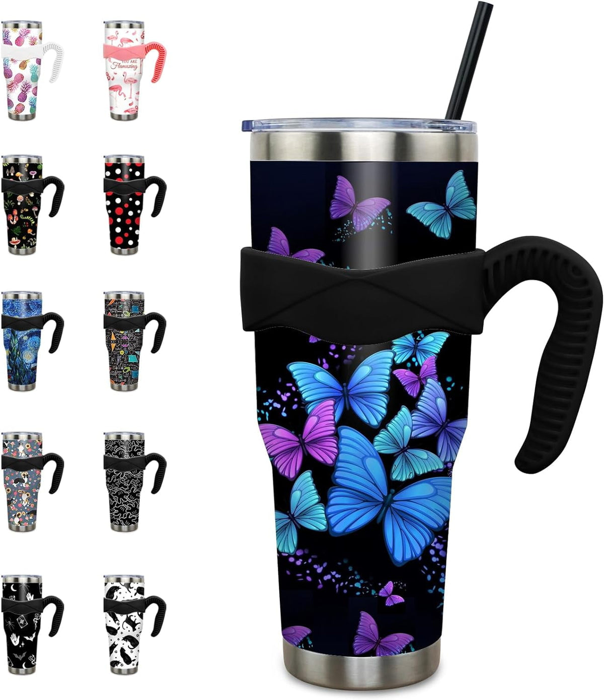 40 oz Tumbler with Handle and Straw 40oz Pink Flamingo Cup - Insulated Travel Coffee Mug