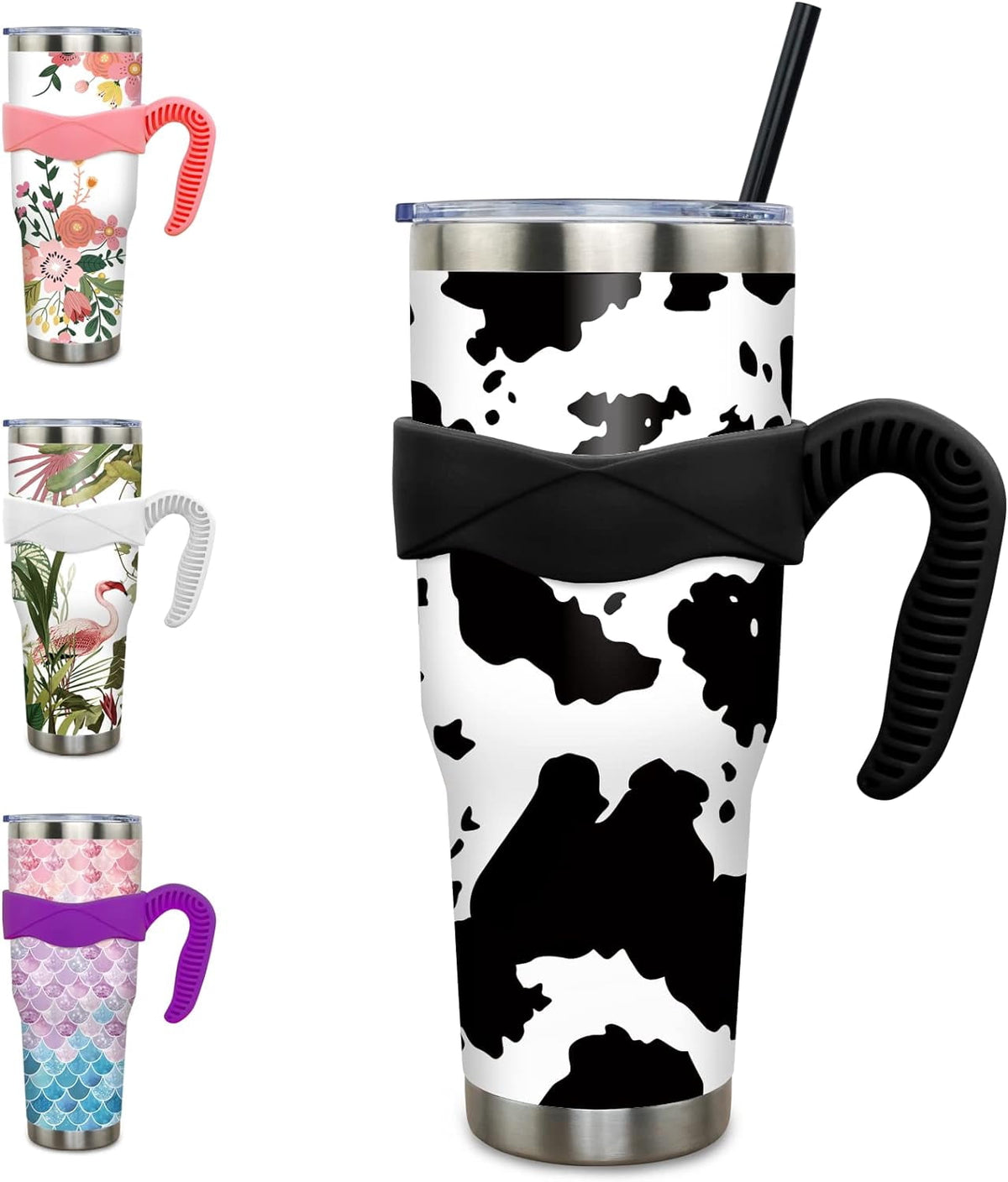 40 oz Tumbler with Handle and Straw 40oz Pink Flamingo Cup - Insulated Travel Coffee Mug
