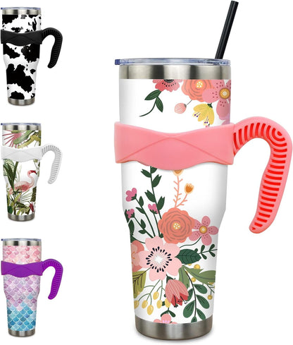 40 oz Tumbler with Handle and Straw 40oz Blue Purple Butterfly - Insulated Travel Coffee Mug