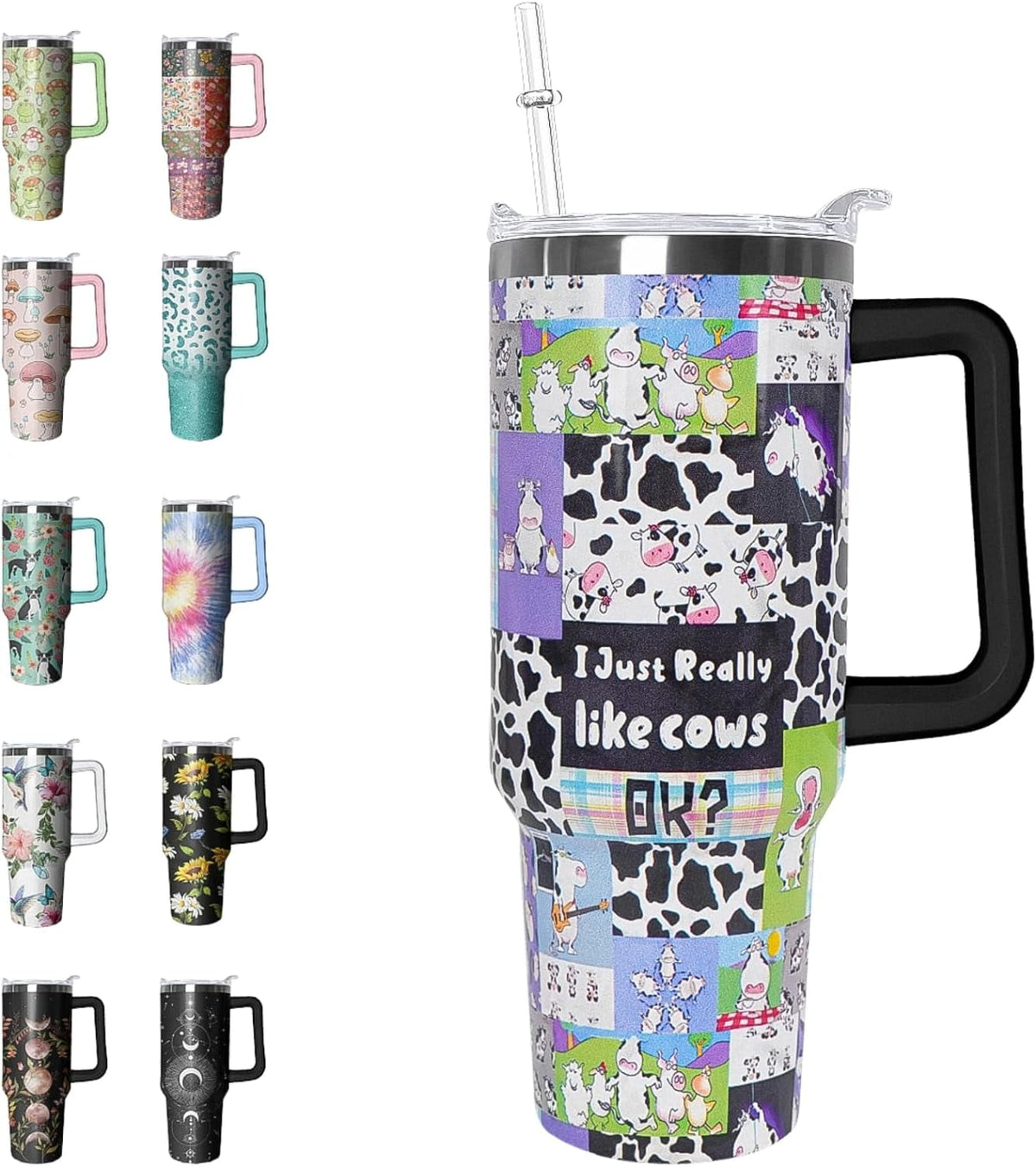 40 oz Tumbler with Handle and Straw Leak Proof Tumbler 40 - Reusable Stainless Steel Cup