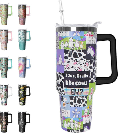 40 oz Tumbler with Handle and Straw Leak Proof Tumbler 40 - Reusable Stainless Steel Cup