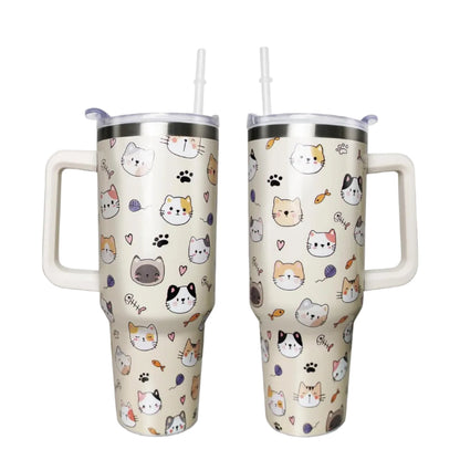 40 oz Tumbler with Handle and Straw Lid, Purple Butterfly Insulated - Reusable Stainless Steel Cup