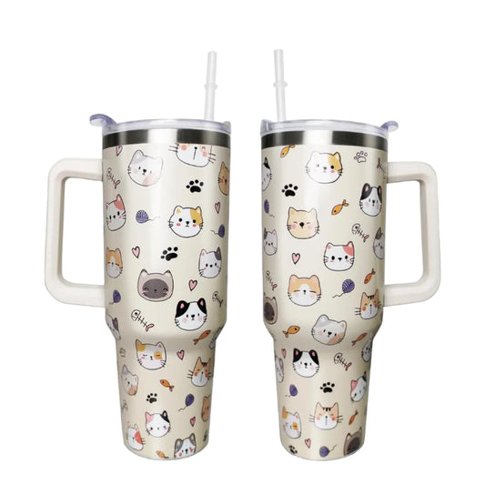 40 oz Tumbler with Handle and Straw Lid, Purple Butterfly Insulated - Reusable Stainless Steel Cup