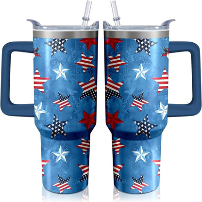 40oz American Flag 4th of july Tumbler With Handle and Straw, Gifts For Memorial Day Veterans day Independence day, Patriots Coffee Mug Water Bottle, Labor Day Stainless Steel Insulated Cup