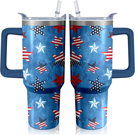40oz American Flag 4th of july Tumbler With Handle and Straw, Gifts For Memorial Day Veterans day Independence day, Patriots Coffee Mug Water Bottle, Labor Day Stainless Steel Insulated Cup