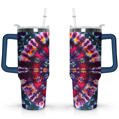 40oz Boho Tie Dye Stainless Steel Flip Straw Tumbler Spill Proof - Reusable Stainless Steel Cup