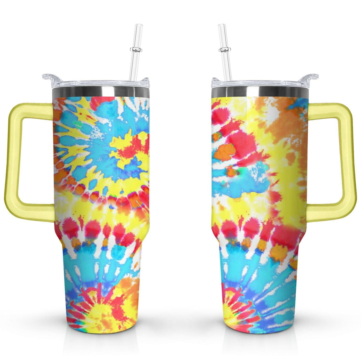 40oz Boho Tie Dye Stainless Steel Flip Straw Tumbler Spill Proof - Reusable Stainless Steel Cup