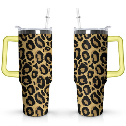 40oz Fashion Leopard Pattern Stainless Steel Flip Straw Tumbler Spill Proof - Reusable Stainless Steel Cup