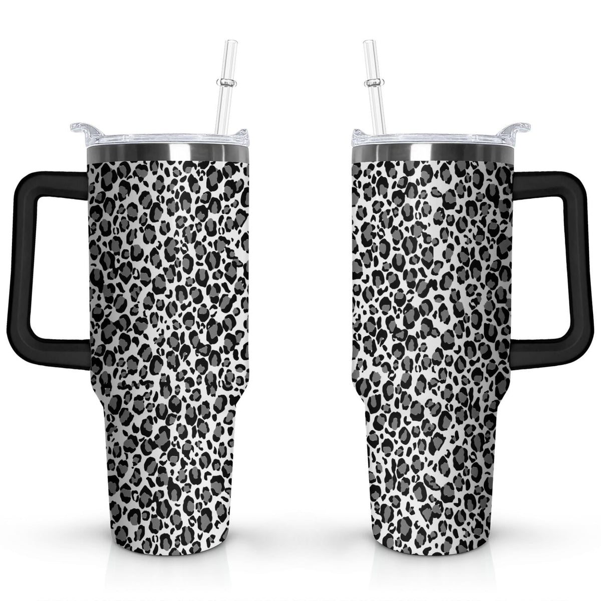 40oz Fashion Leopard Pattern Stainless Steel Flip Straw Tumbler Spill Proof - Reusable Stainless Steel Cup