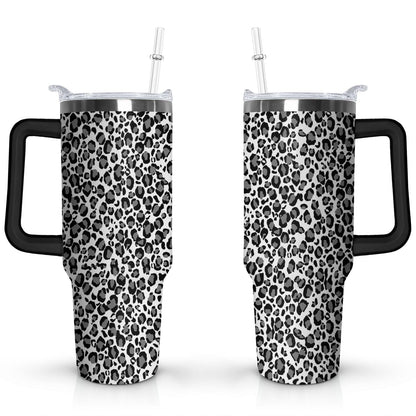 40oz Fashion Leopard Pattern Stainless Steel Flip Straw Tumbler Spill Proof - Reusable Stainless Steel Cup
