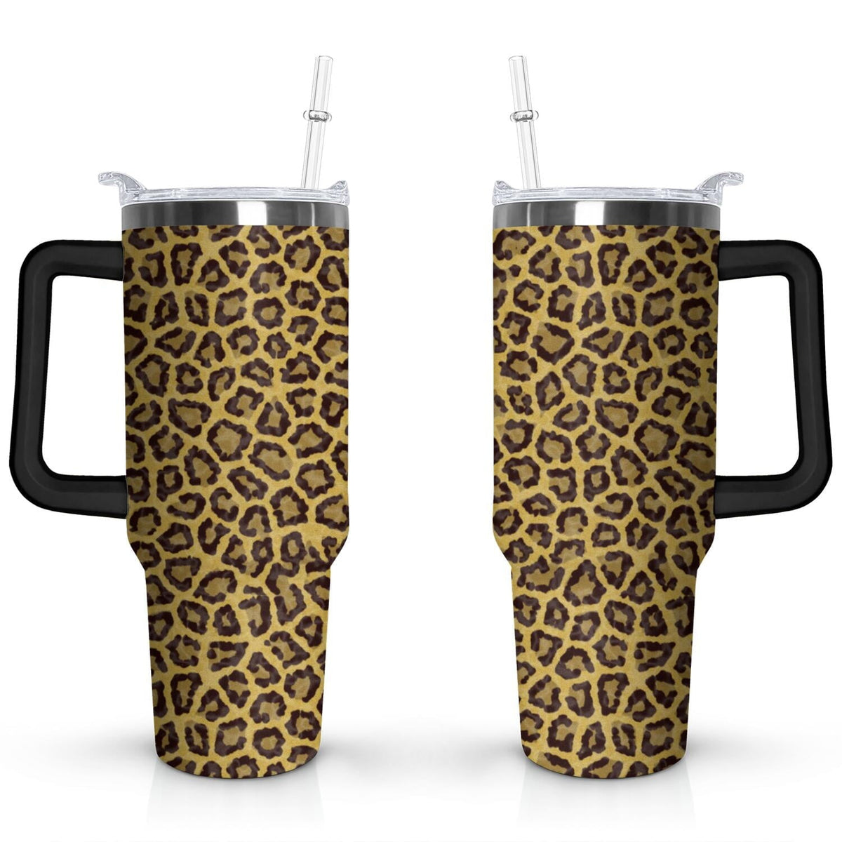 40oz Fashion Leopard Pattern Stainless Steel Flip Straw Tumbler Spill Proof - Reusable Stainless Steel Cup