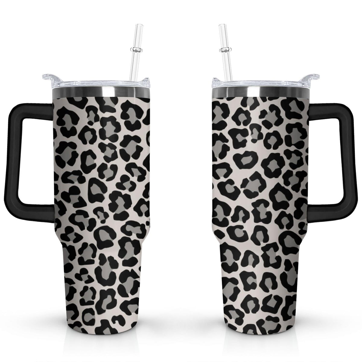 40oz Fashion Leopard Pattern Stainless Steel Flip Straw Tumbler Spill Proof - Reusable Stainless Steel Cup