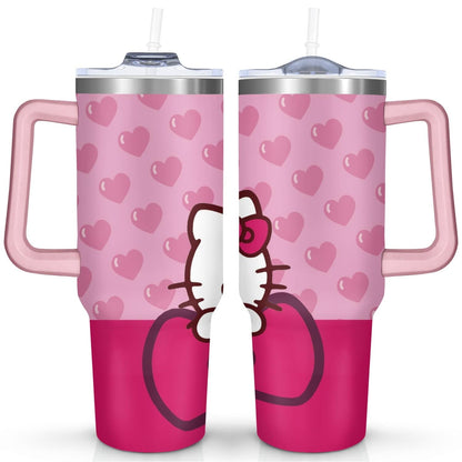 40oz Hello Kawaii Cat Cute Stainless Steel Tumbler with Lid - Reusable Stainless Steel Cup