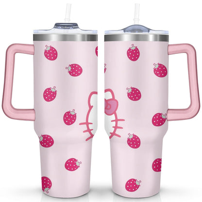 40oz Hello Kawaii Cat Cute Stainless Steel Tumbler with Lid - Reusable Stainless Steel Cup