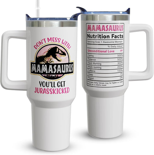 40oz Mom Tumbler with Handle Mamasaurus cup, Mom Gifts from Daughter/Son,Mama Birthday gifts, Mother''s Day Gift for Mama， Best Mother In Law Gift,Mother Coffee cup Stainless Steel Travel Mugs