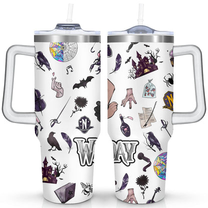 40oz Wednesday Girl Stainless Steel Tumbler with Lid and Straw,Wednesday Stuff - Reusable Stainless Steel Cup