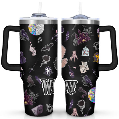 40oz Wednesday Girl Stainless Steel Tumbler with Lid and Straw,Wednesday Stuff - Reusable Stainless Steel Cup
